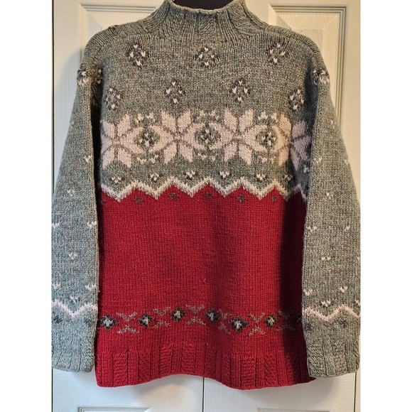 RALPH LAUREN Vintage Handknit Wool Quarter Zip Nordic Snowflake Winter Sweater S - Picture 4 of 7